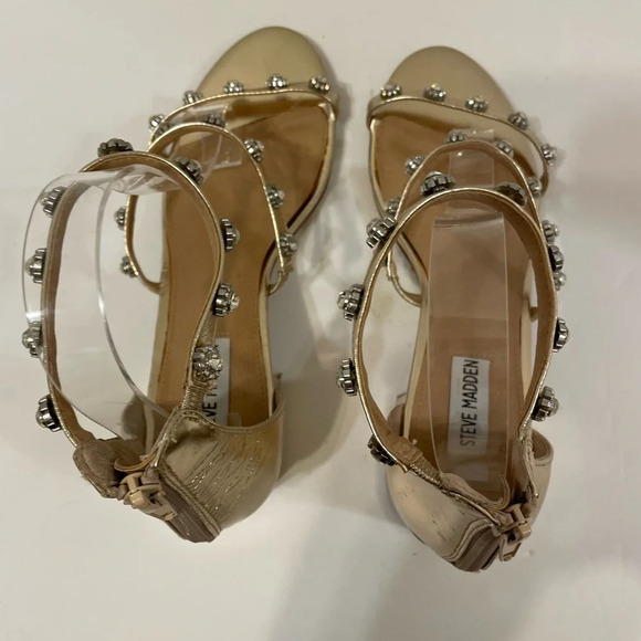 Steve Madden gold strappy heels sandals shoes with floral rhinestones size 9 M - Picture 7 of 8